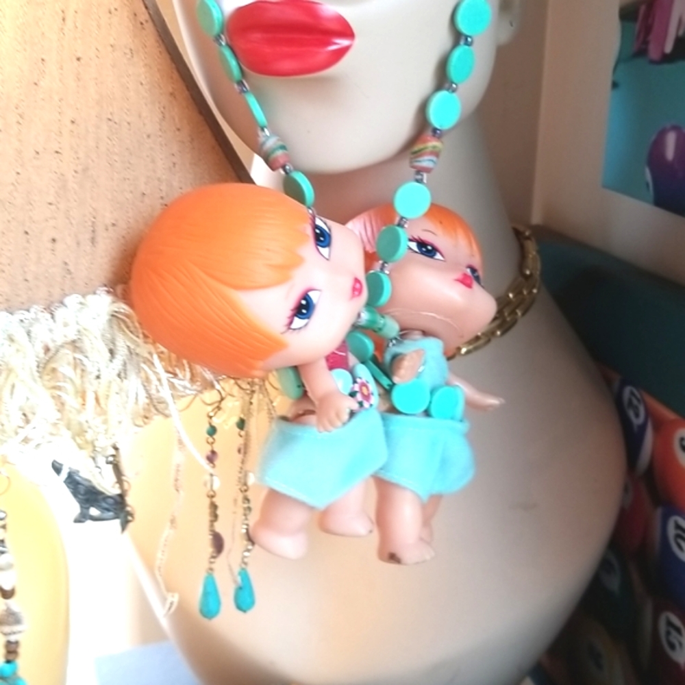Vtg KEWPIE Dolls Twins  Eclectic Quirky Sic Kitschy Dark Creepy Babies Necklace